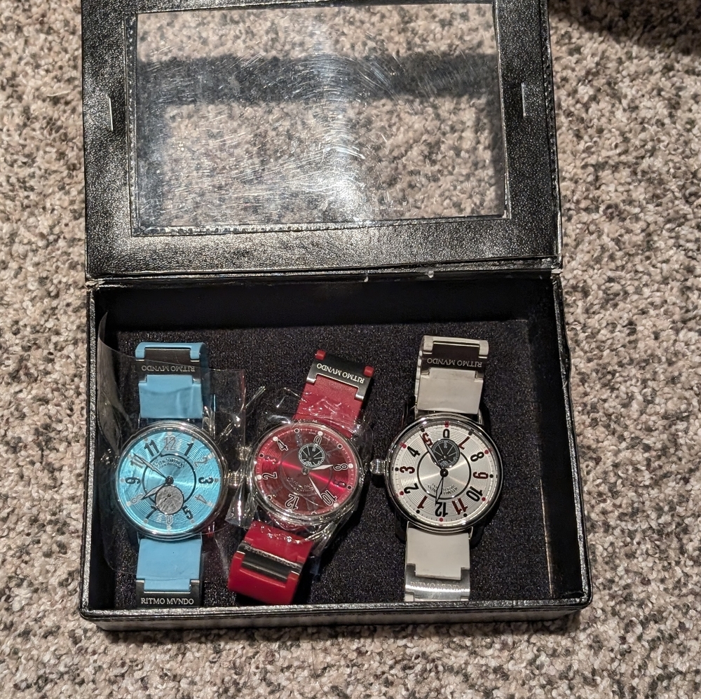 Lot of 3 Ritmo Mundo Divina Swiss Made Silver Tone WR 5ATM Unisex Wrist Watches